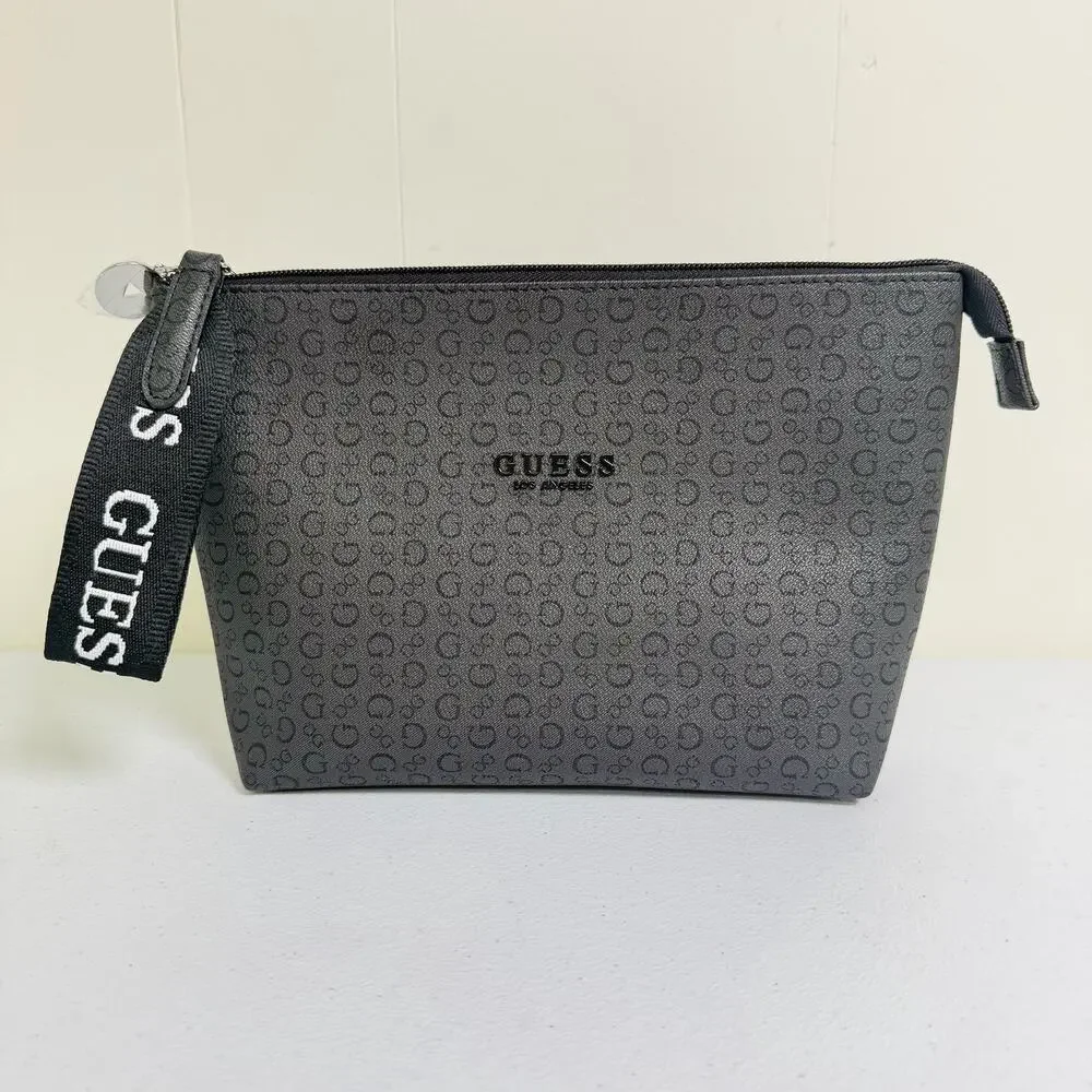 GUESS Los Angeles Black Logo Print Cosmetic Bag Travel Makeup Pouch